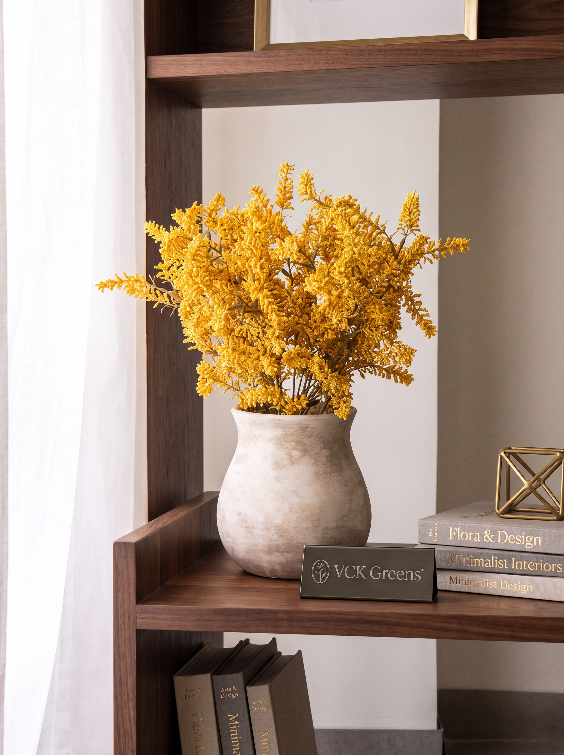 Artificial Golden Cedar Bush in Ceramic Vase 41cm