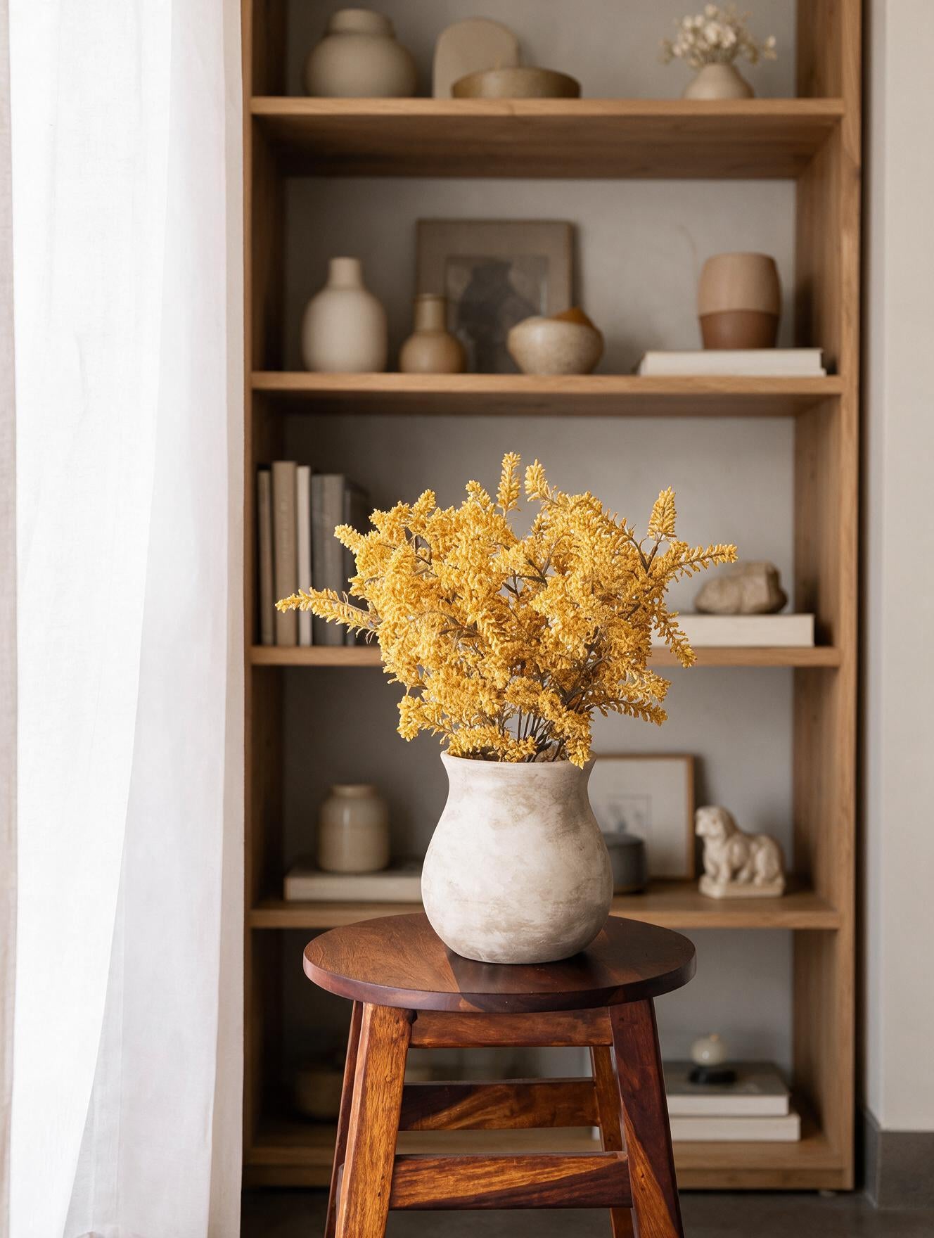 Artificial Golden Cedar Bush in Ceramic Vase 41cm