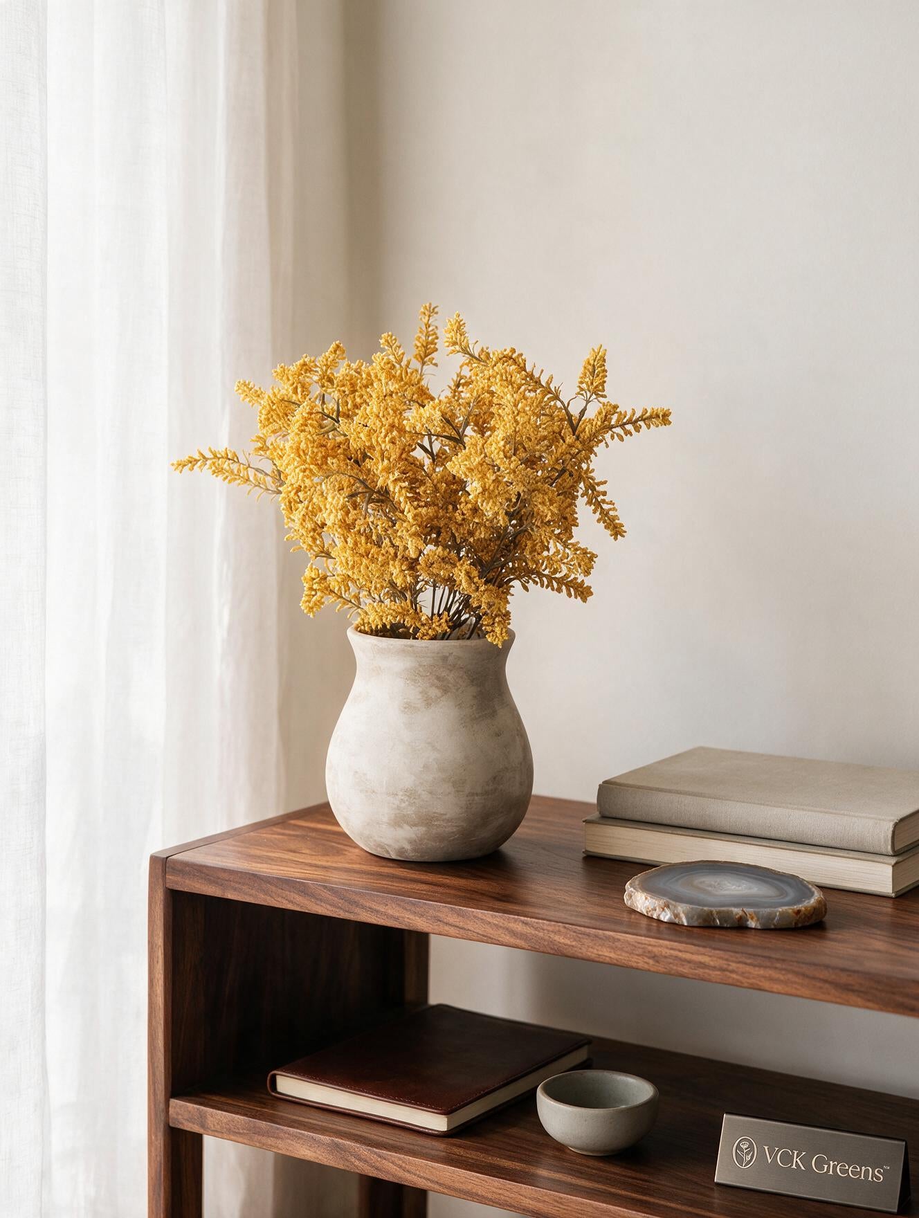 Artificial Golden Cedar Bush in Ceramic Vase 41cm