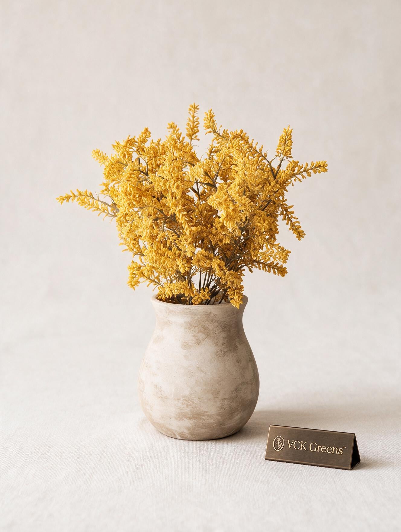 Artificial Golden Cedar Bush in Ceramic Vase 41cm