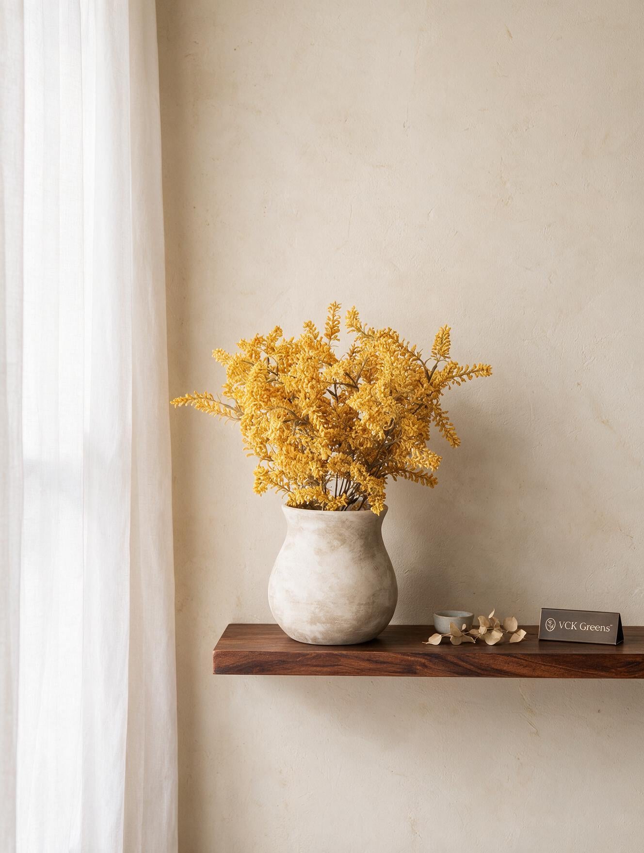 Artificial Golden Cedar Bush in Ceramic Vase 41cm