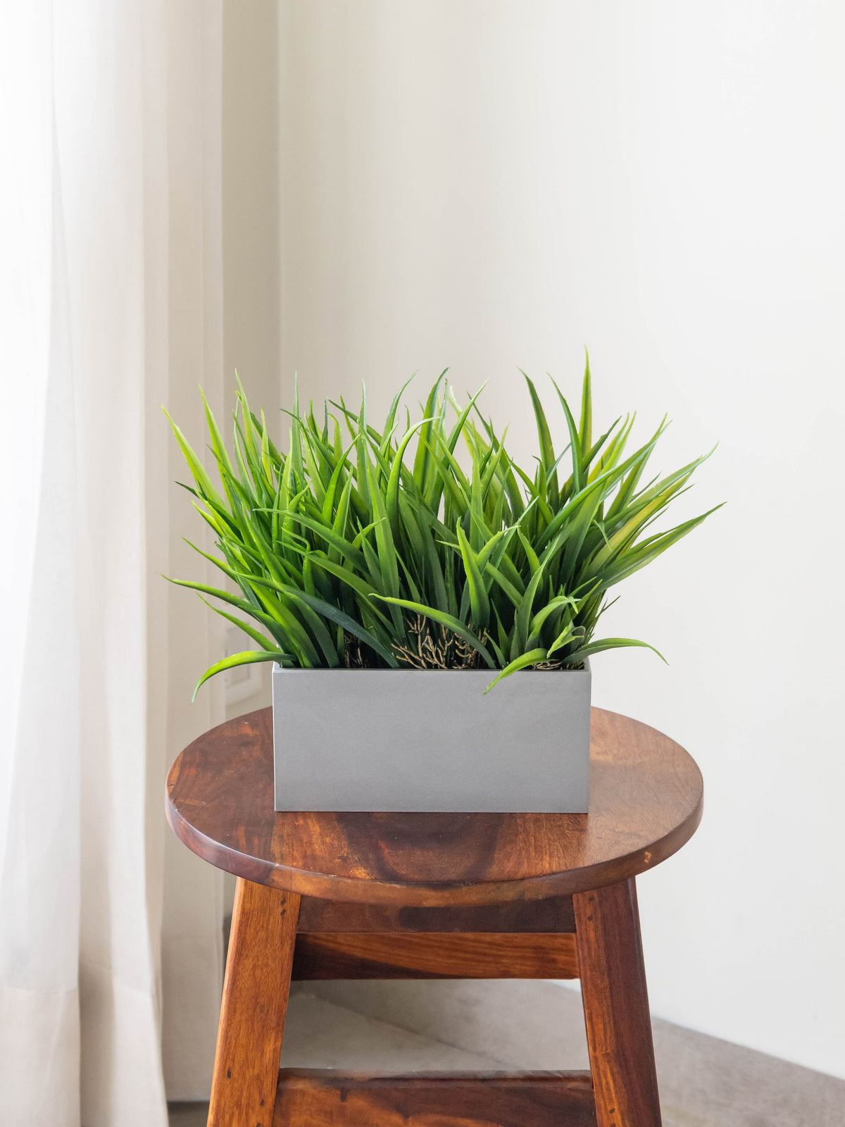 Artificial Lush Grass Tabletop in Grey Pot