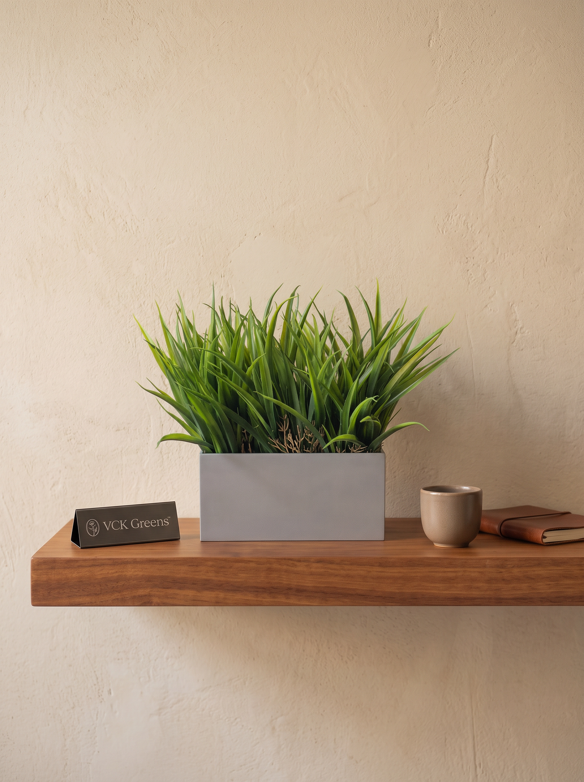 Artificial Lush Grass Tabletop in Grey Pot