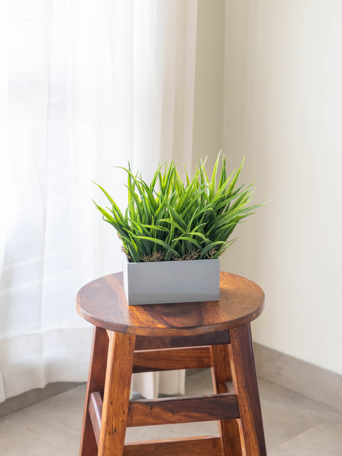 Artificial Lush Grass Tabletop in Grey Pot