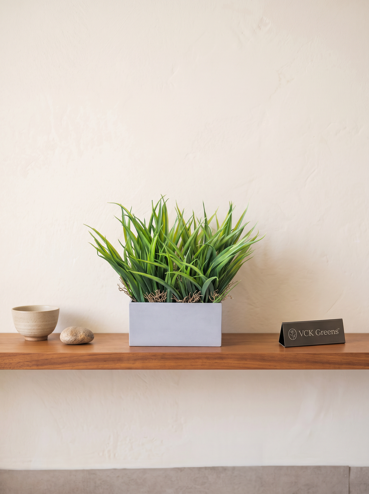 Artificial Lush Grass Tabletop in Grey Pot