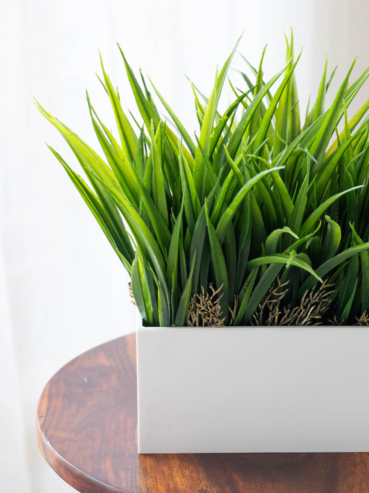Artificial Lush Grass Tabletop in White Pot