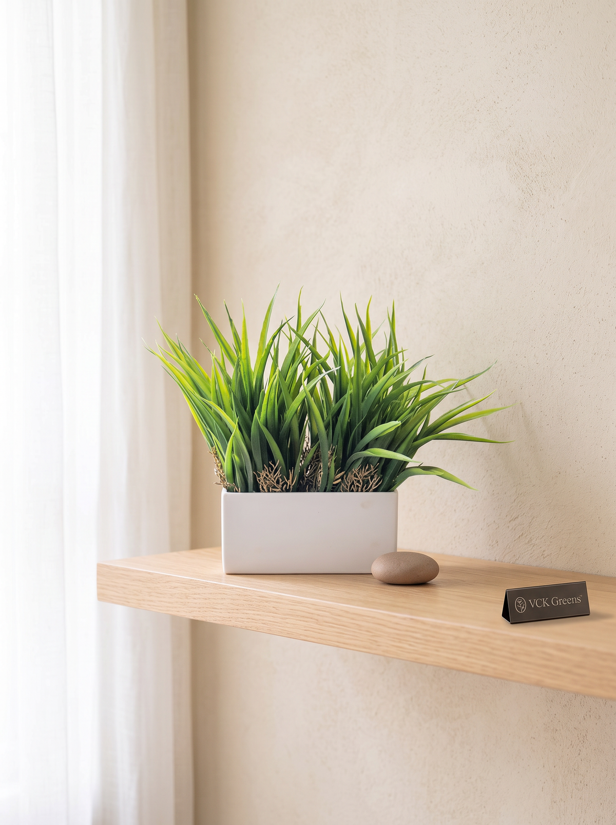 Artificial Lush Grass Tabletop in White Pot