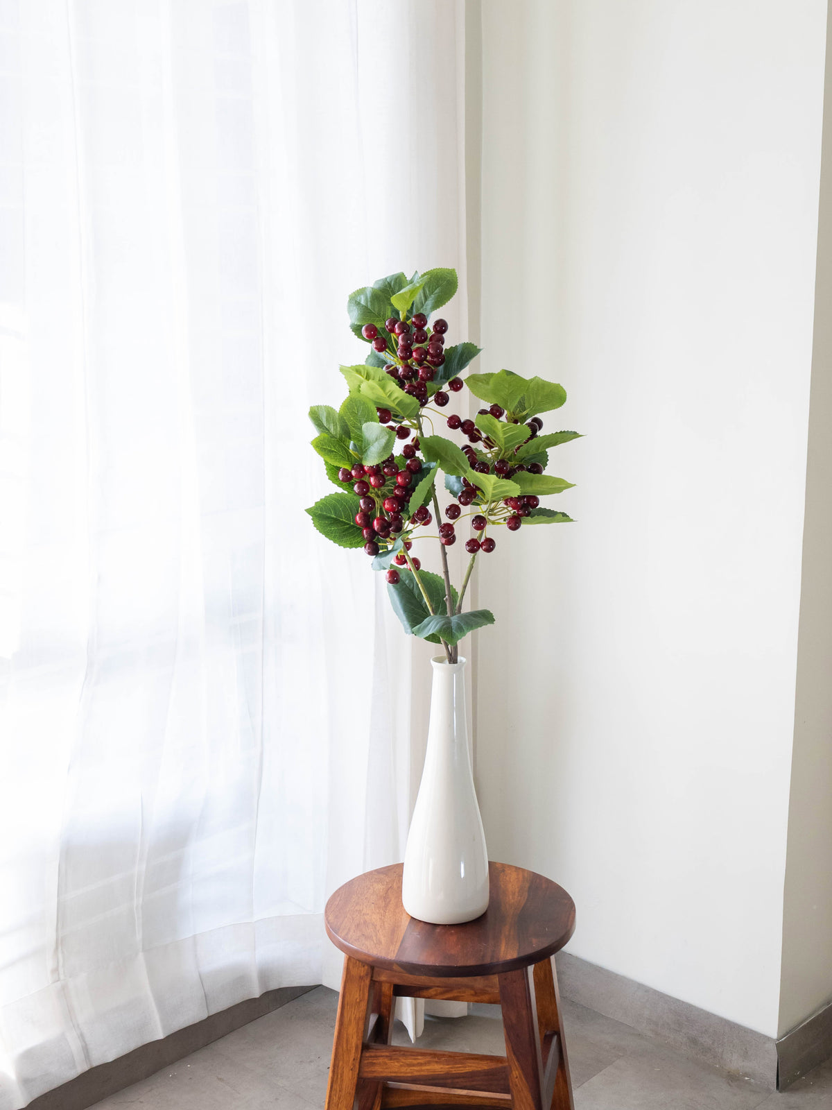 Artificial Crimson Berry Leaf Stem