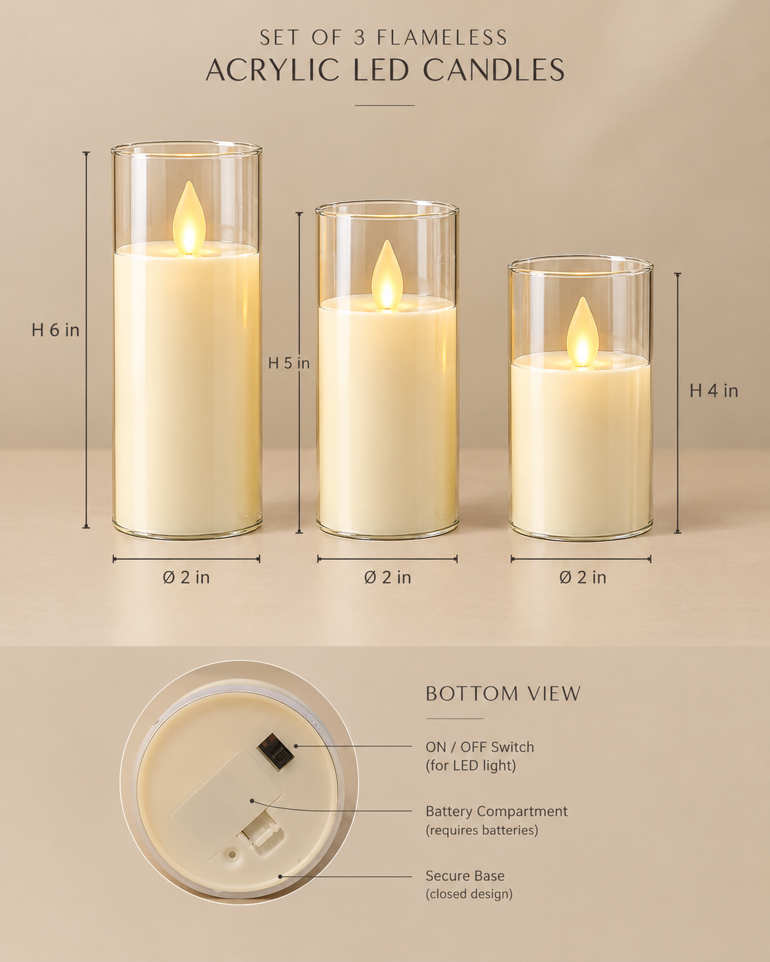 Everglow Acrylic LED Candle Trio
