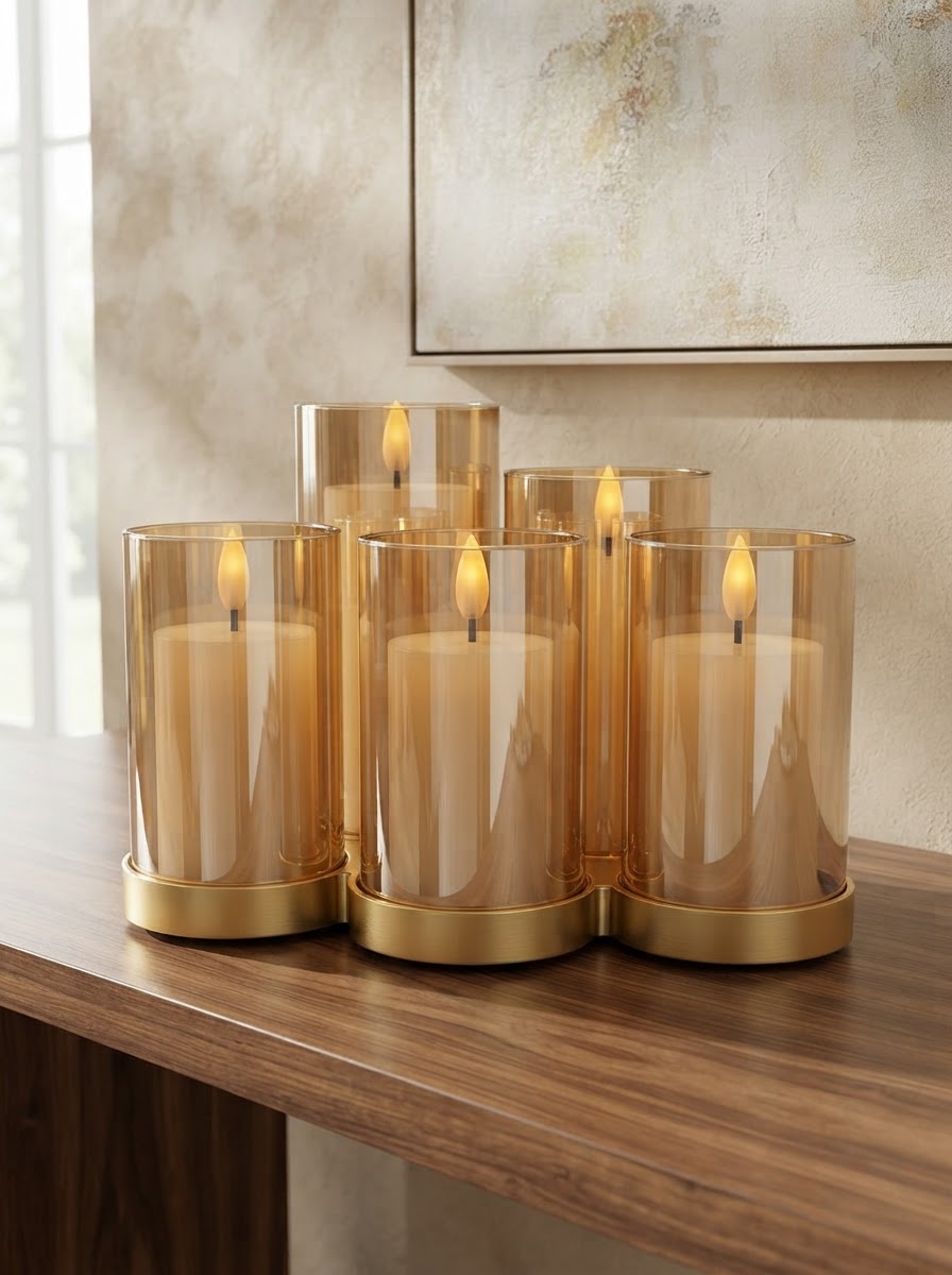 Golden Glow Amber Glass LED Candle (Set of 5)