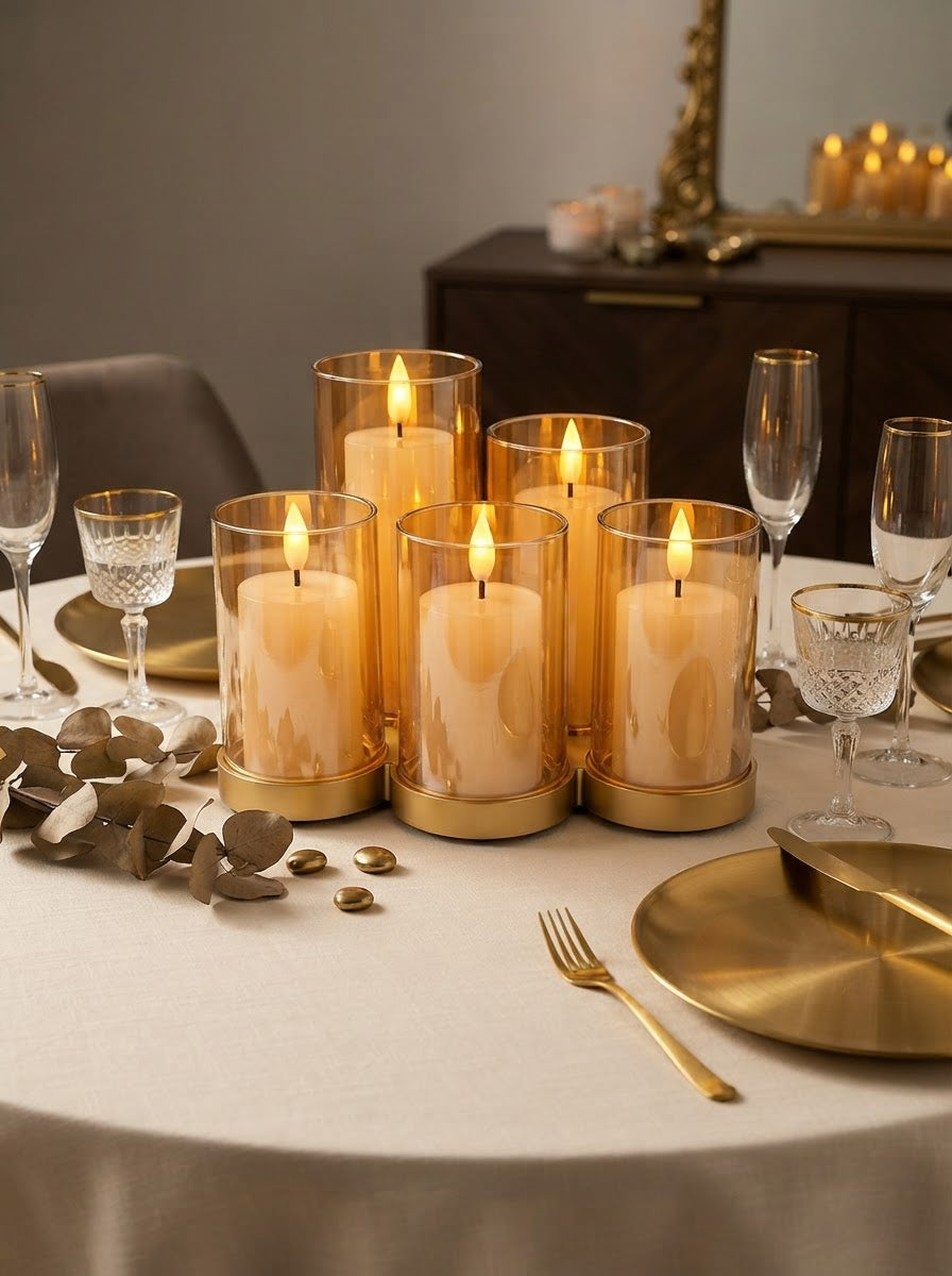 Golden Glow Amber Glass LED Candle (Set of 5)