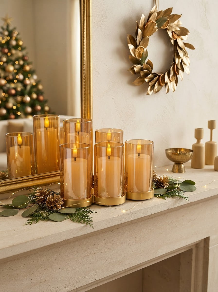Golden Glow Amber Glass LED Candle (Set of 5)