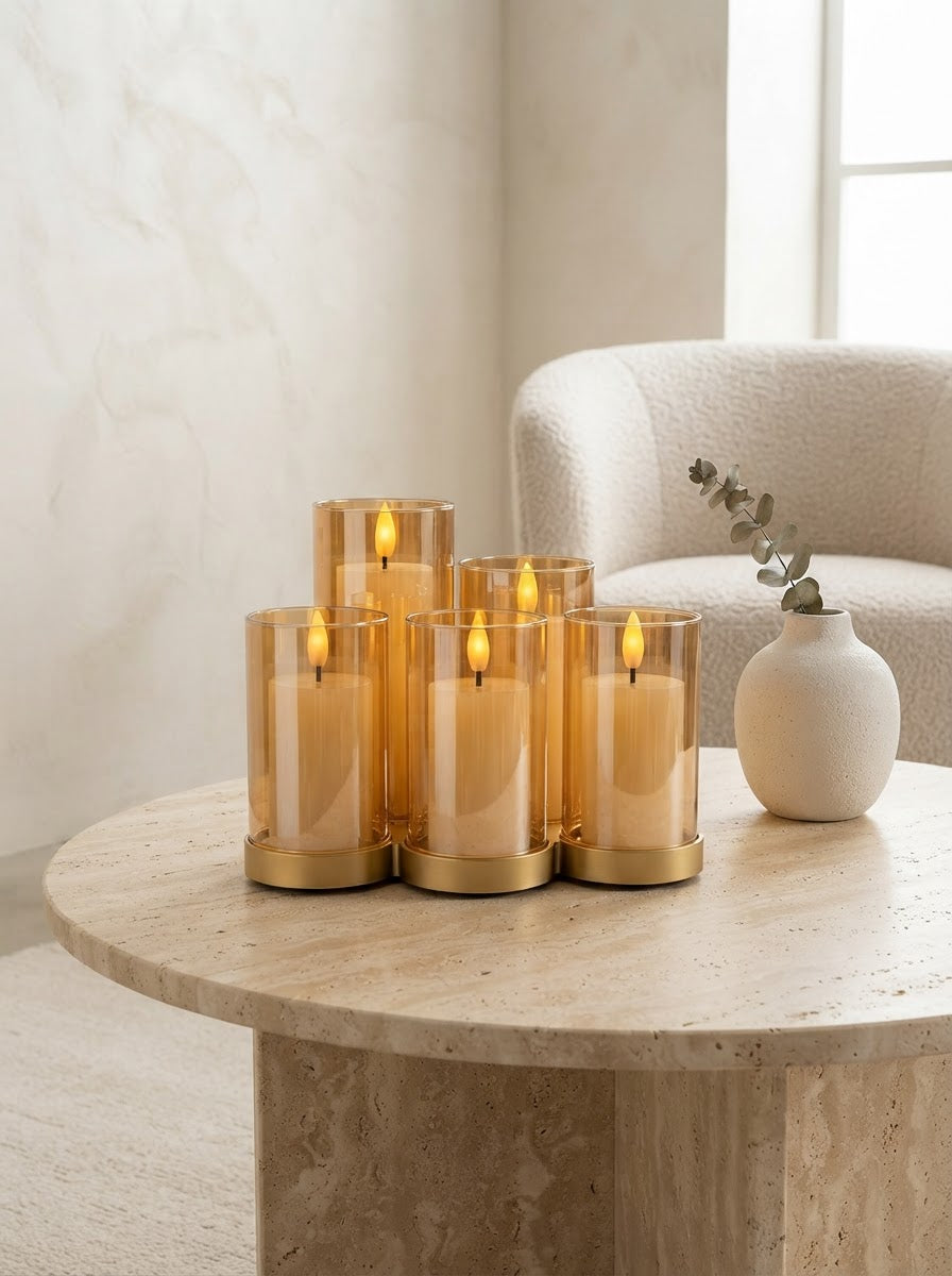 Golden Glow Amber Glass LED Candle (Set of 5)