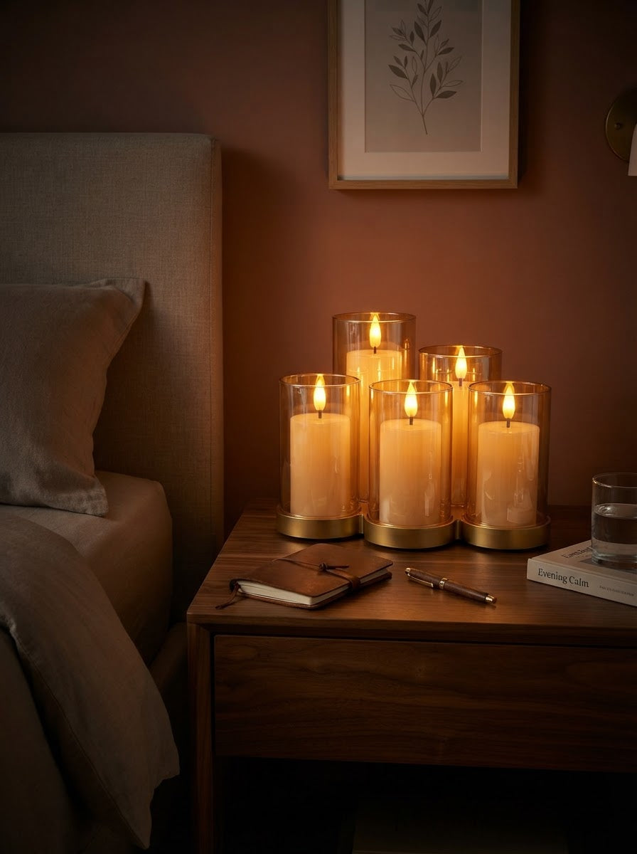 Golden Glow Amber Glass LED Candle (Set of 5)
