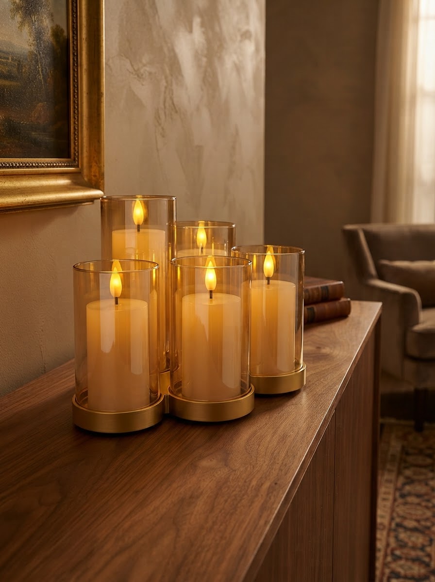 Golden Glow Amber Glass LED Candle (Set of 5)