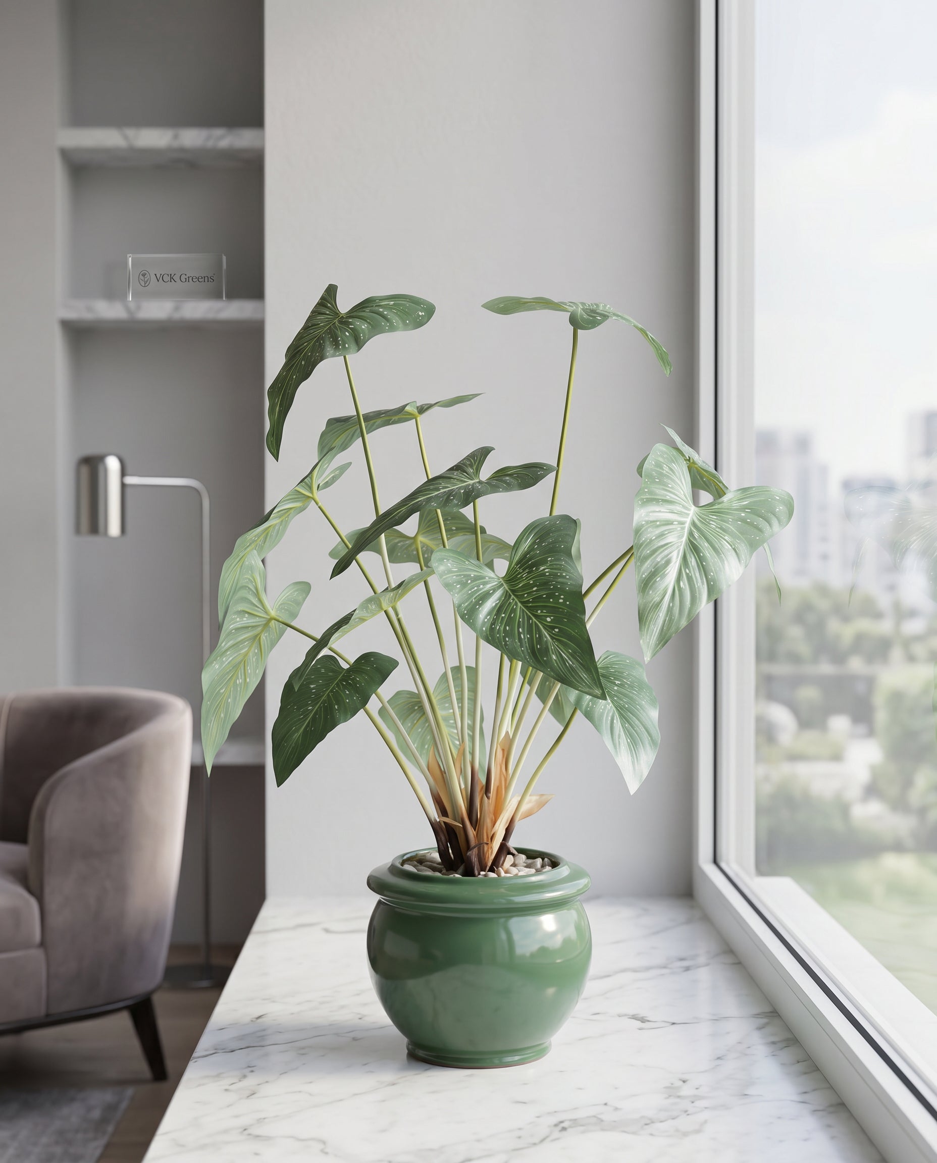 Artificial Tropical Alocasia Leaf Bonsai 2ft