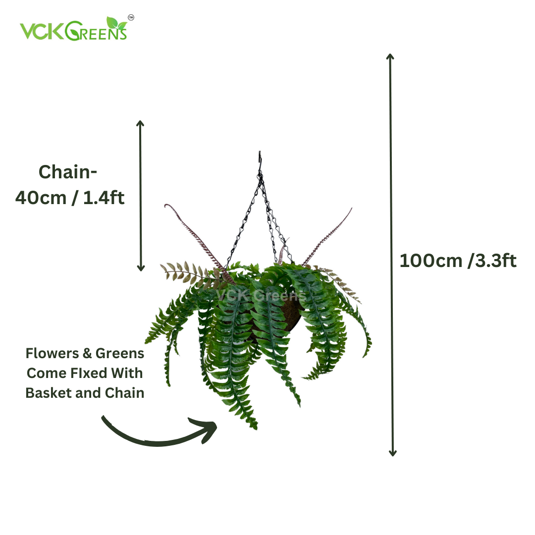 Artificial Tropical Fern Plant Hanging Coco Basket 2.1ft