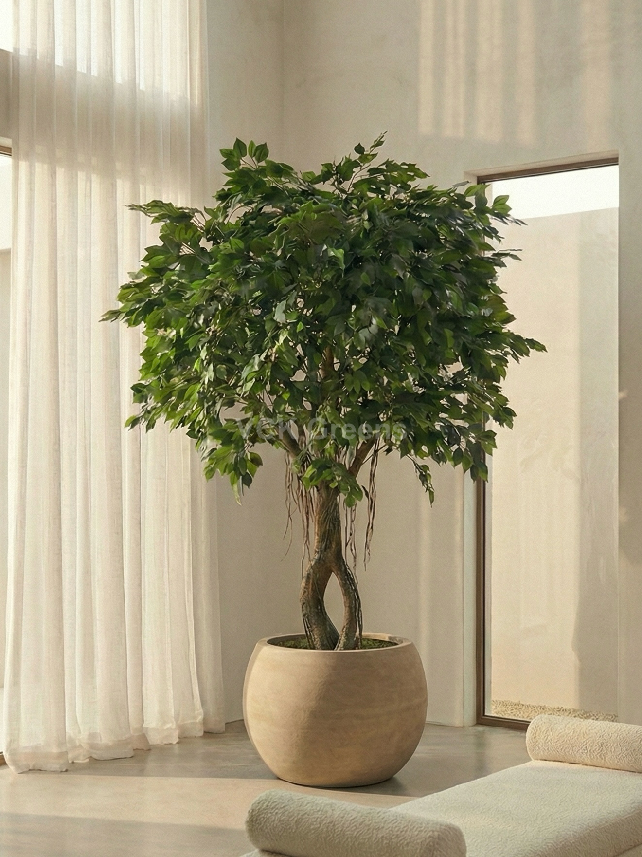 Artificial Ficus Leaf Fiber Trunk Plant 8ft With Base