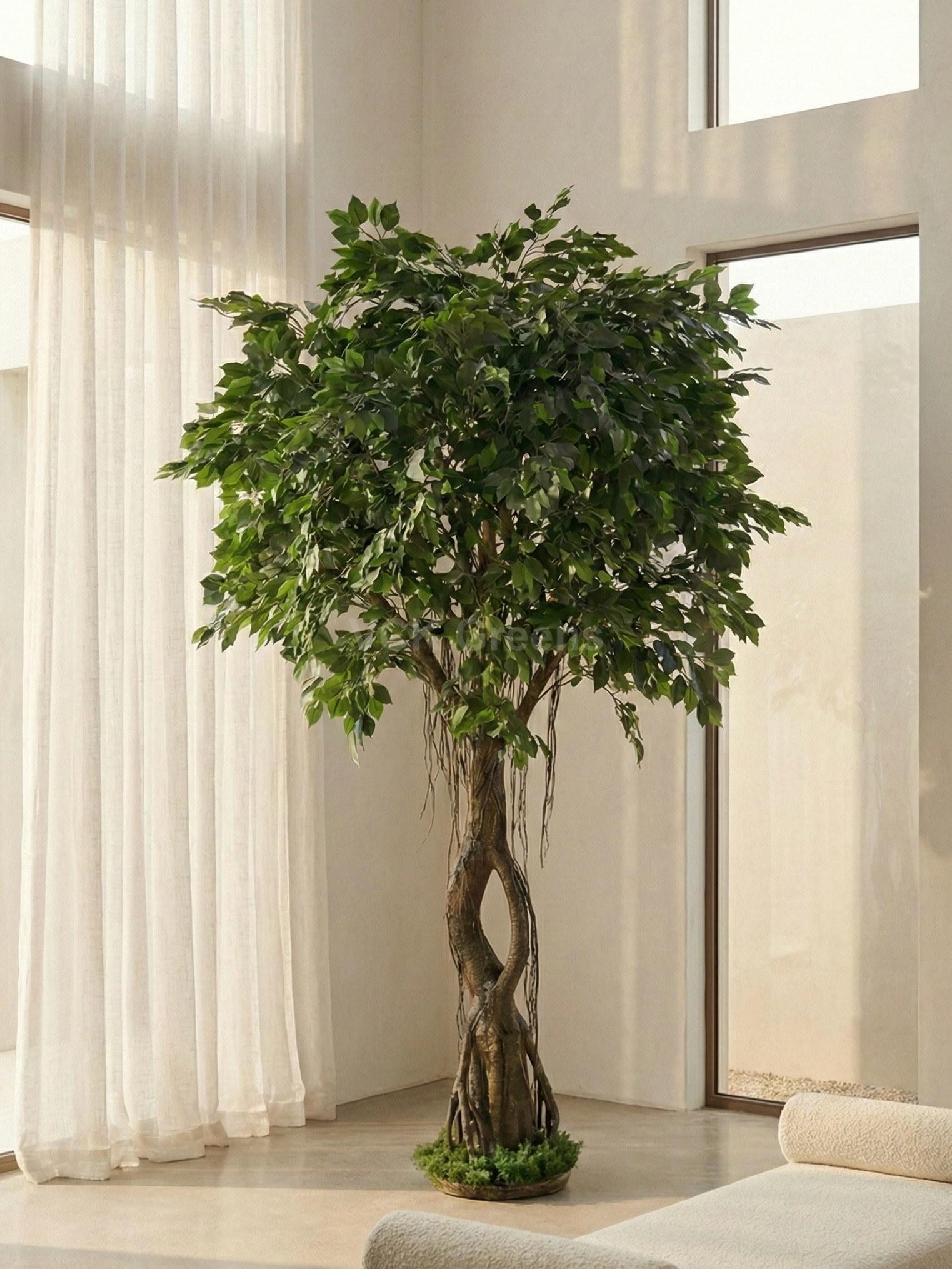Artificial Ficus Leaf Fiber Trunk Plant 8ft With Base