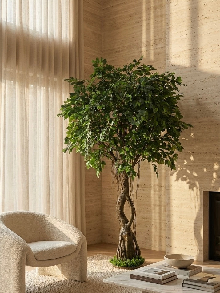 Artificial Ficus Leaf Fiber Trunk Plant 8ft