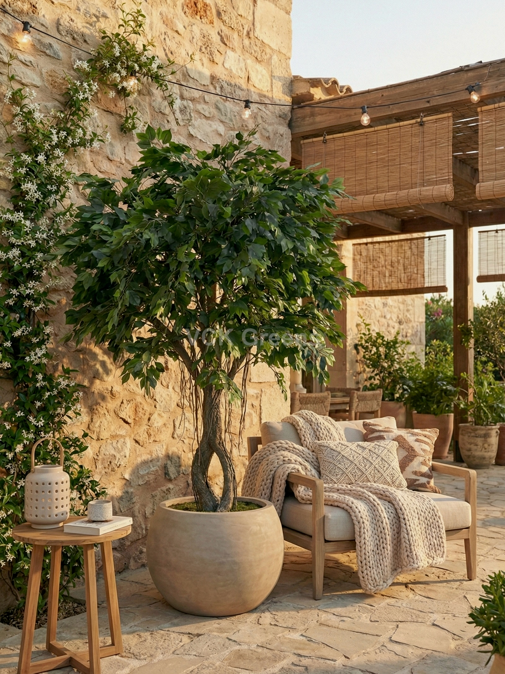 Artificial Ficus Leaf Fiber Trunk Plant 8ft