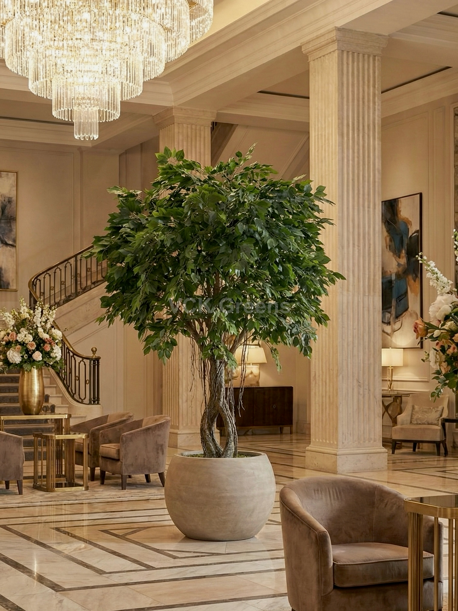 Artificial Ficus Leaf Fiber Trunk Plant 8ft