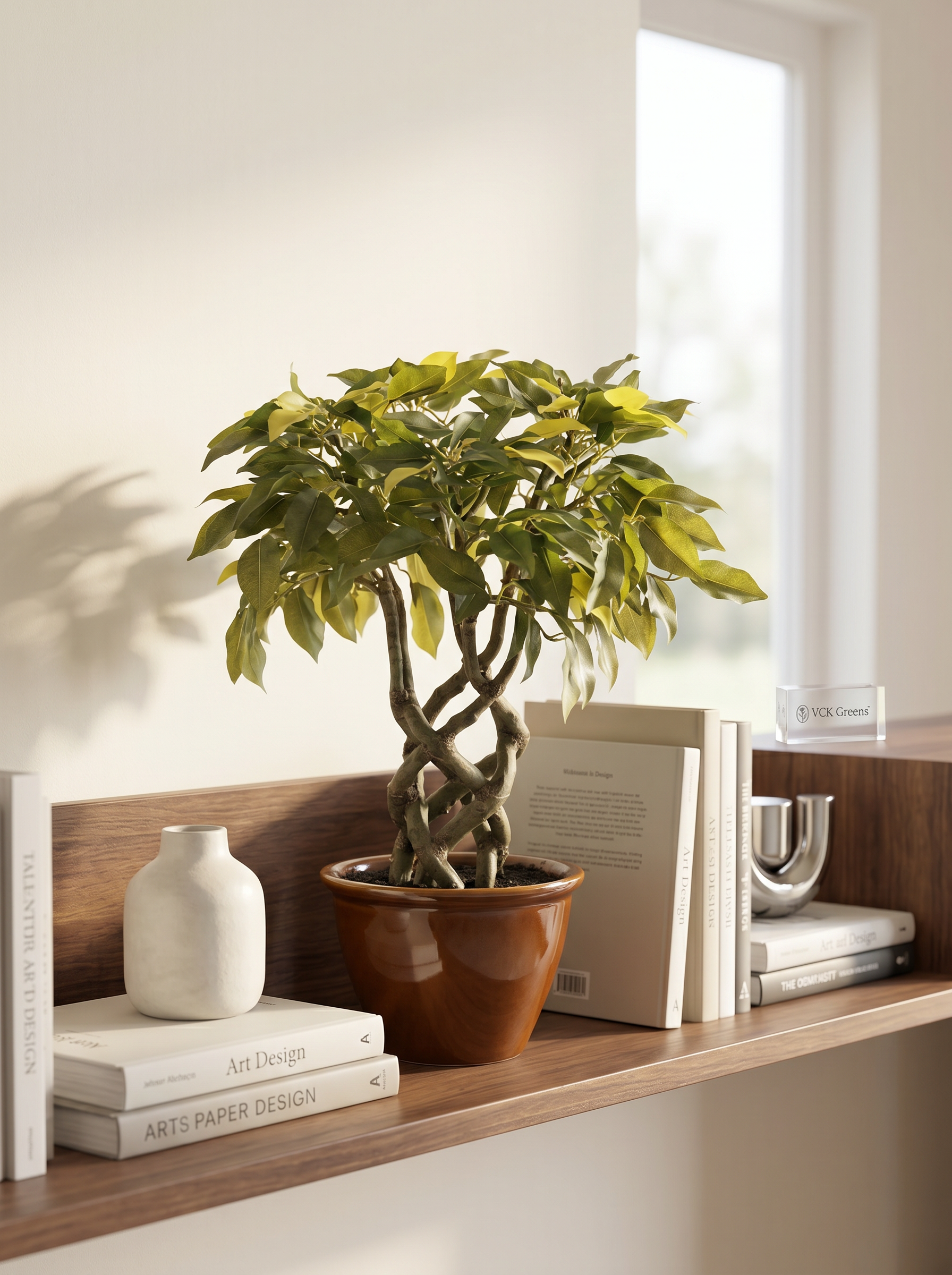 Artificial Green Ficus Leaf Bonsai 1.4ft