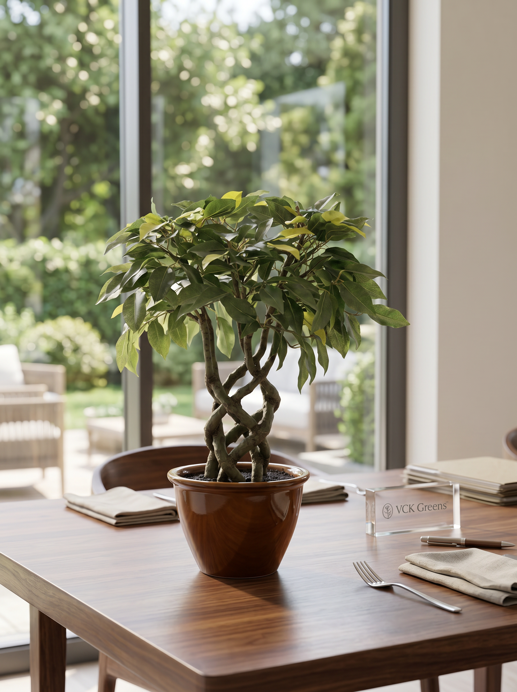 Artificial Green Ficus Leaf Bonsai 1.4ft