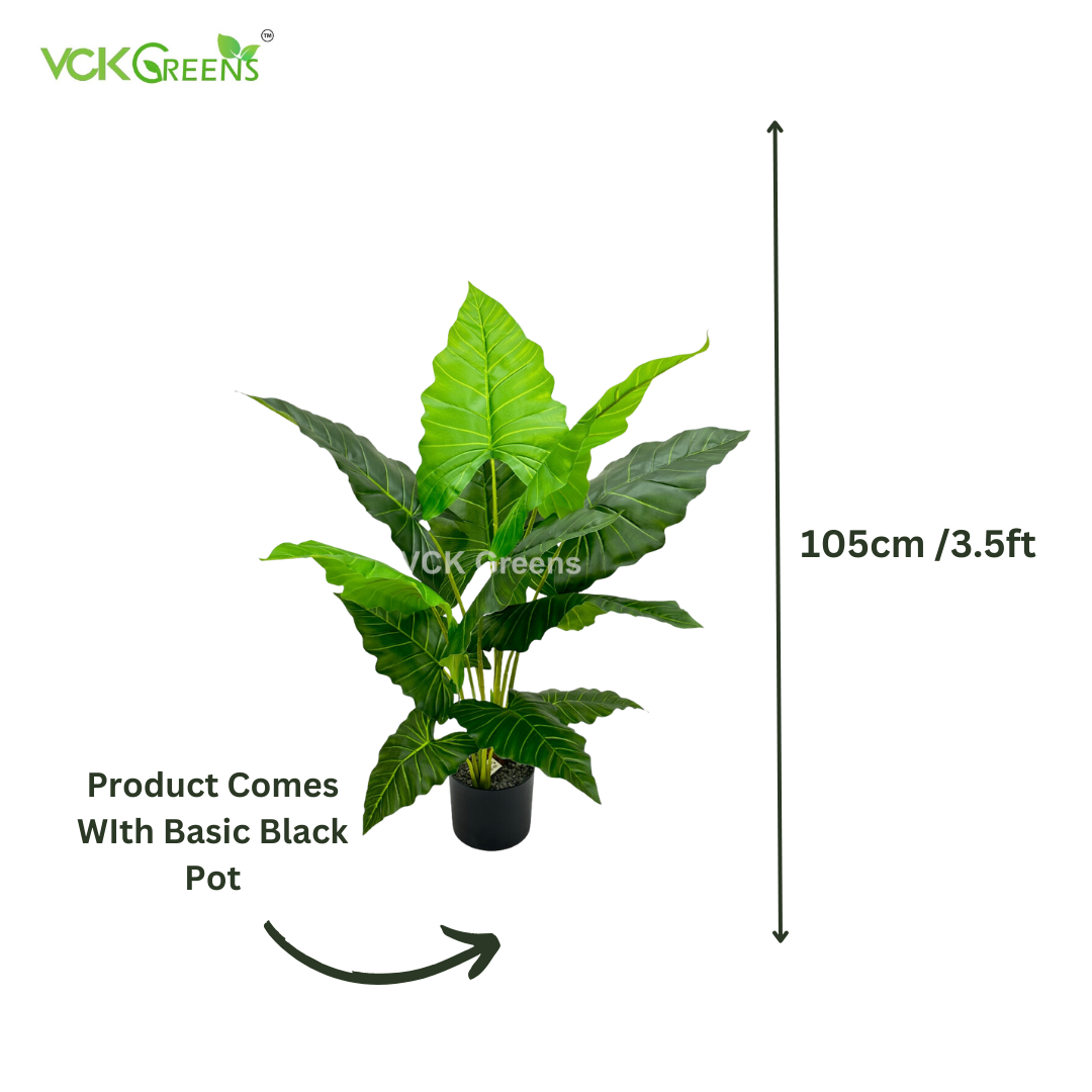 Artificial Green Caladium Leaf Plant 3.5ft With Pot