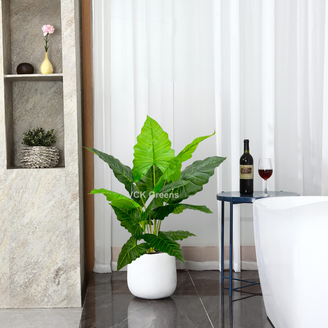 Artificial Green Caladium Leaf Plant 3.5ft With Pot