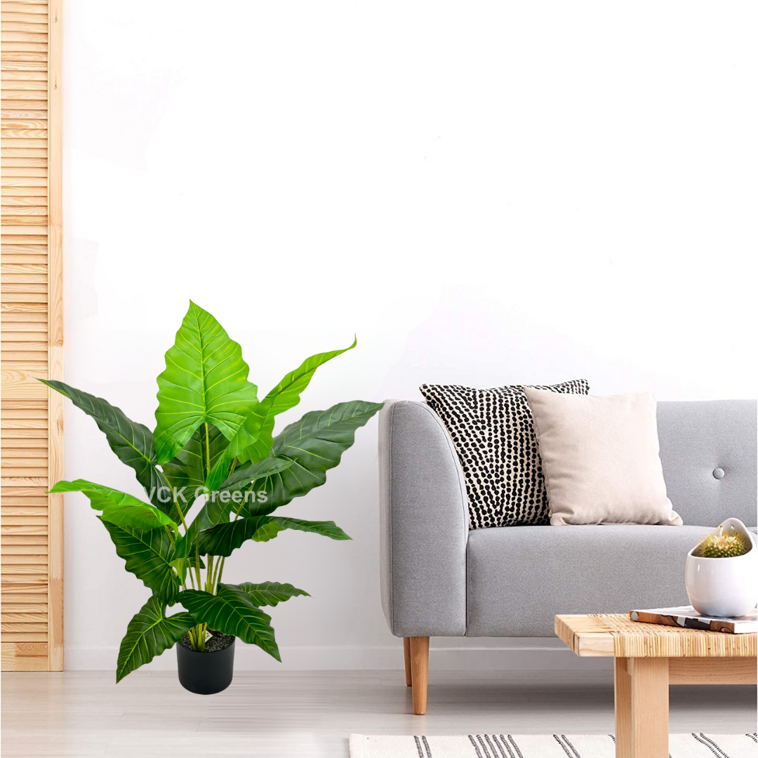 Artificial Green Caladium Leaf Plant 3.5ft With Pot