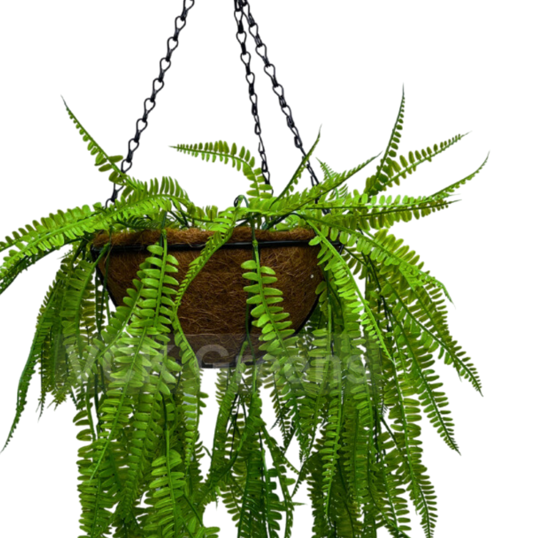 Artificial Fern Leaves Hanging Coco Basket 2.8ft