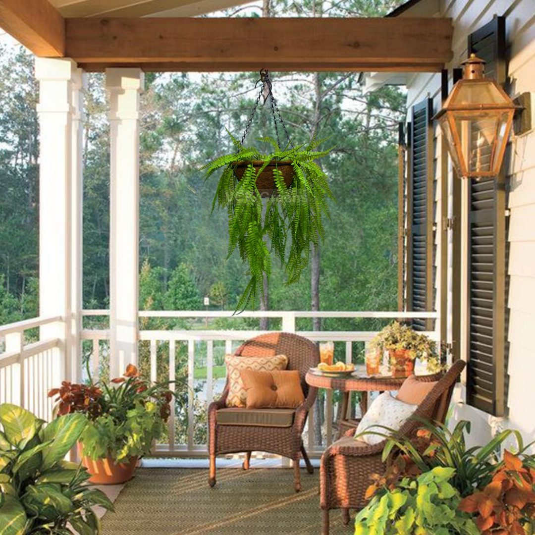 Artificial Fern Leaves Hanging Coco Basket 2.8ft