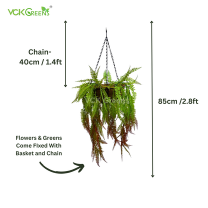 Artificial Fern Leaves Hanging Coco Basket 2.8ft