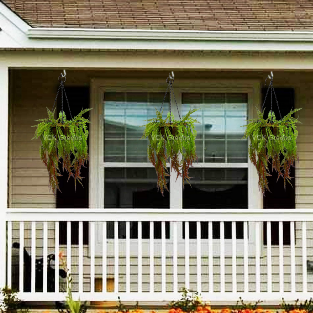 Artificial Fern Leaves Hanging Coco Basket 2.8ft