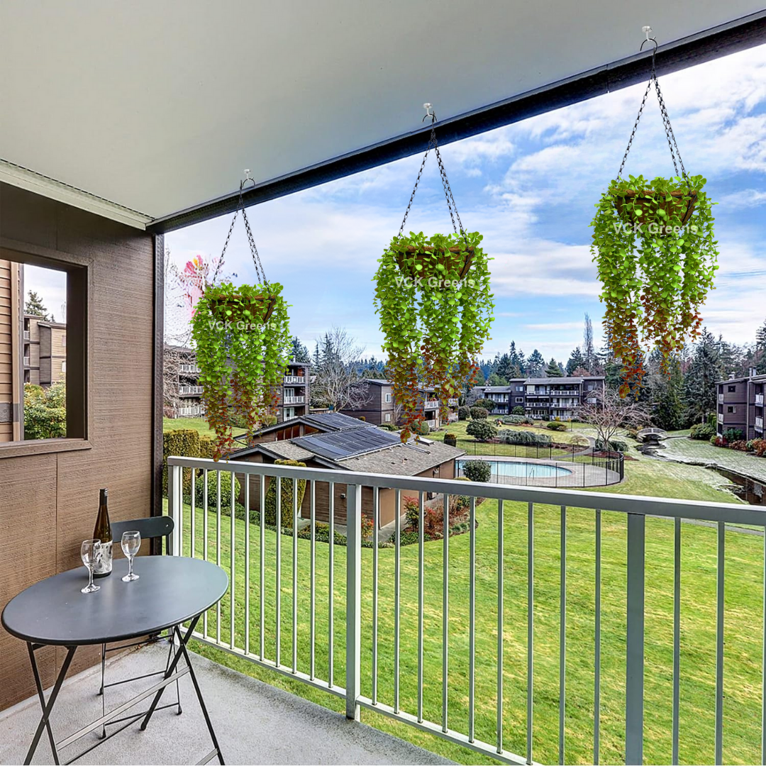 Artificial Oval Leaf Creeper Hanging Coco Basket 3.3ft