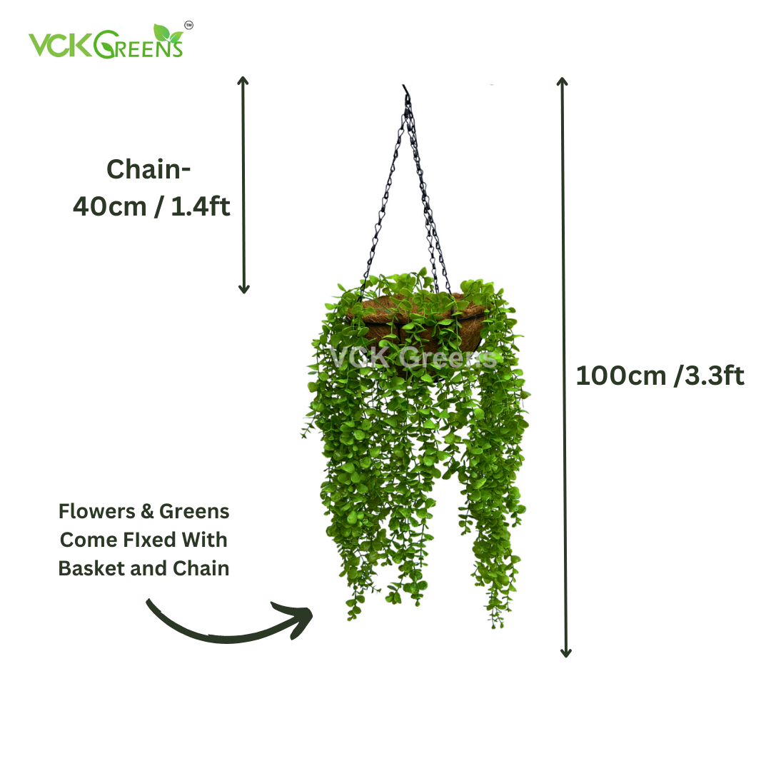 Artificial Oval Leaf Creeper Hanging Coco Basket 3.3ft