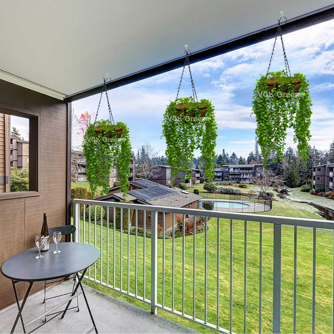 Artificial Oval Leaf Creeper Hanging Coco Basket 3.3ft