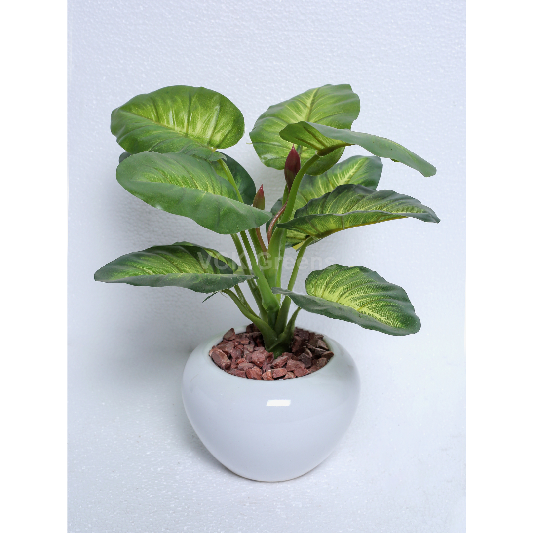 Artificial Plant Leaf Table Top With Ceramic Vase 1ft