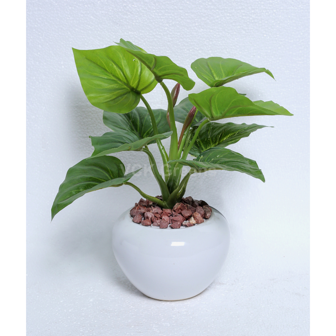 Artificial Plant Leaf Table Top With Ceramic Vase 1ft