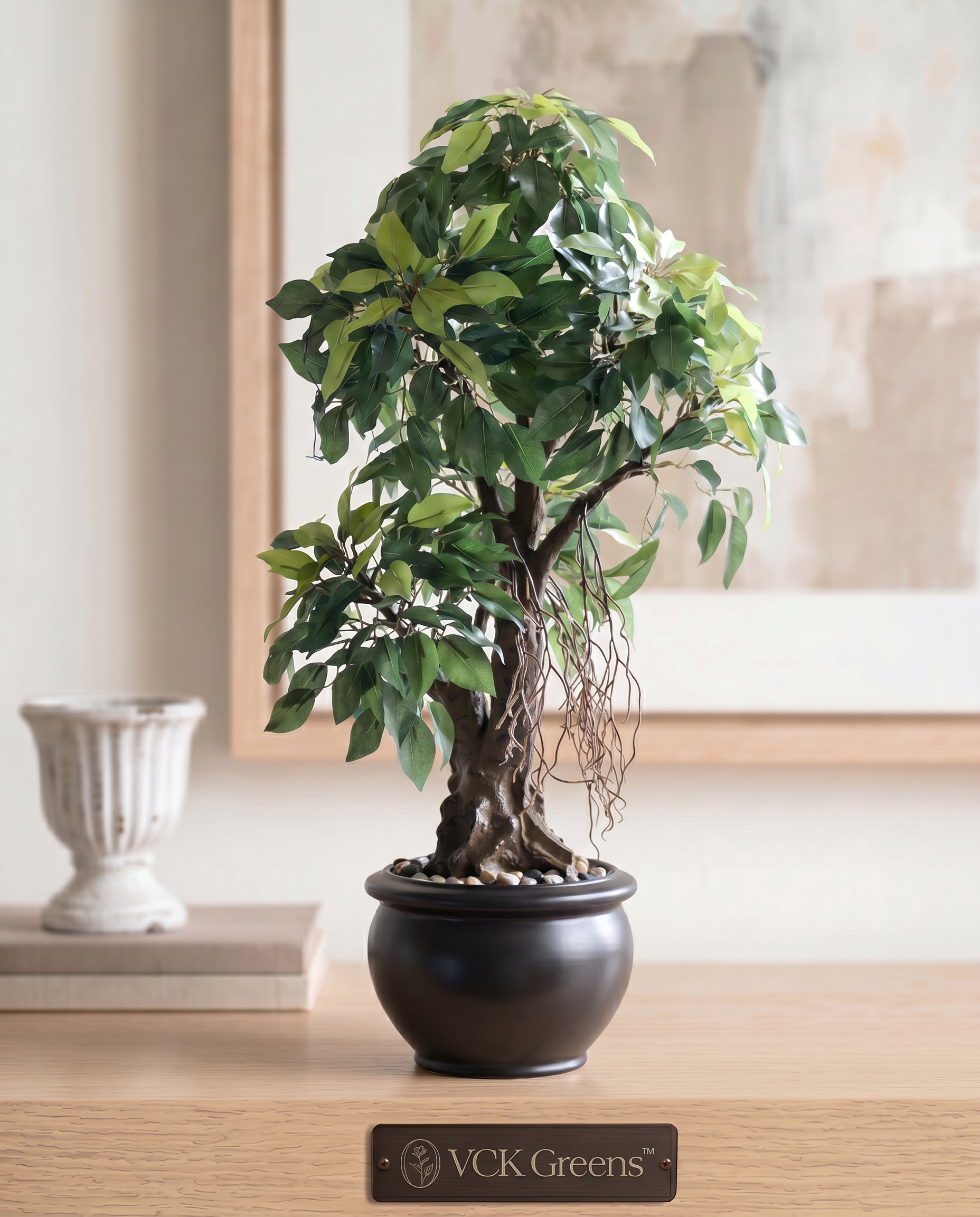 Artificial Green Ficus Leaf Bonsai 2ft