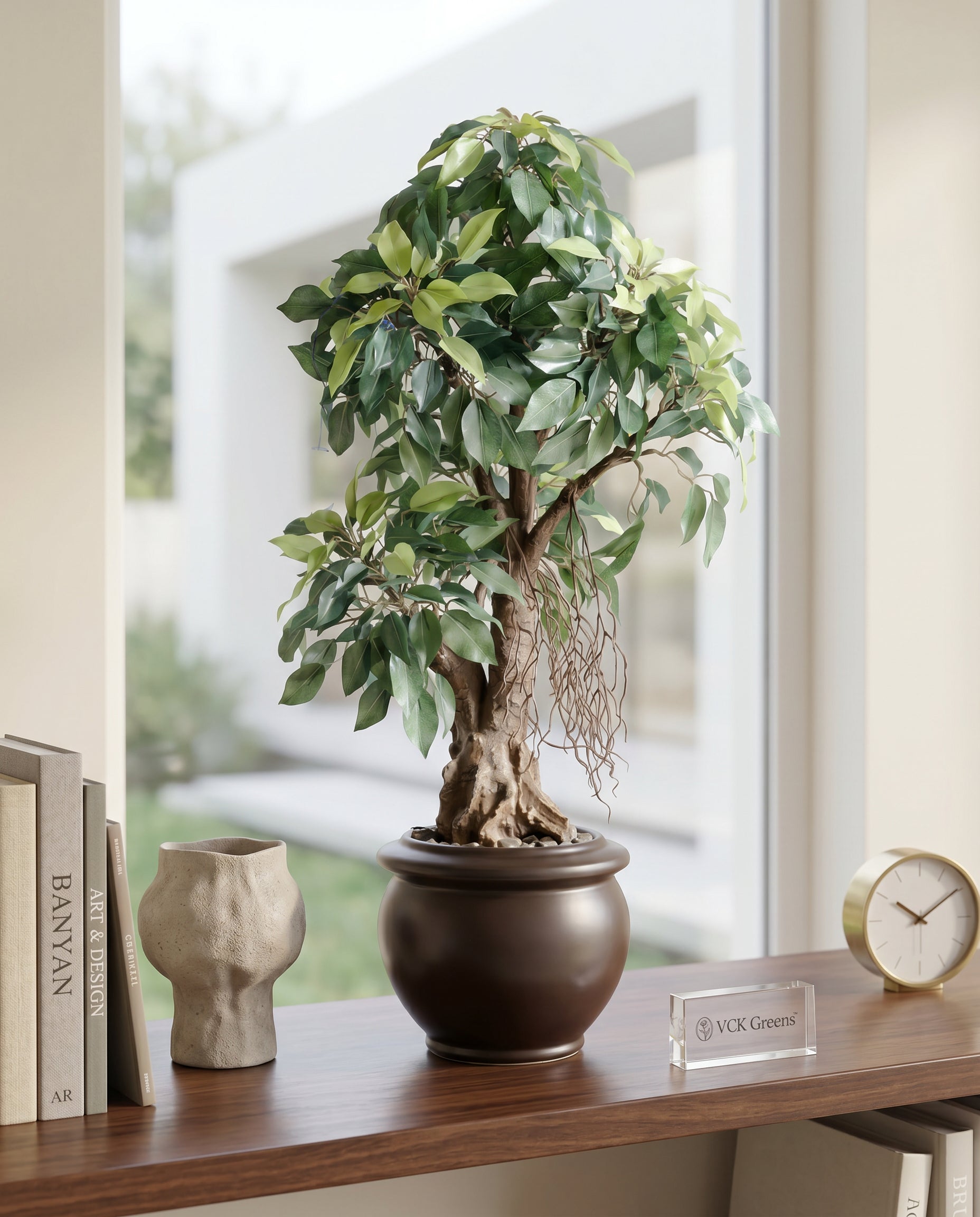 Artificial Green Ficus Leaf Bonsai 2ft
