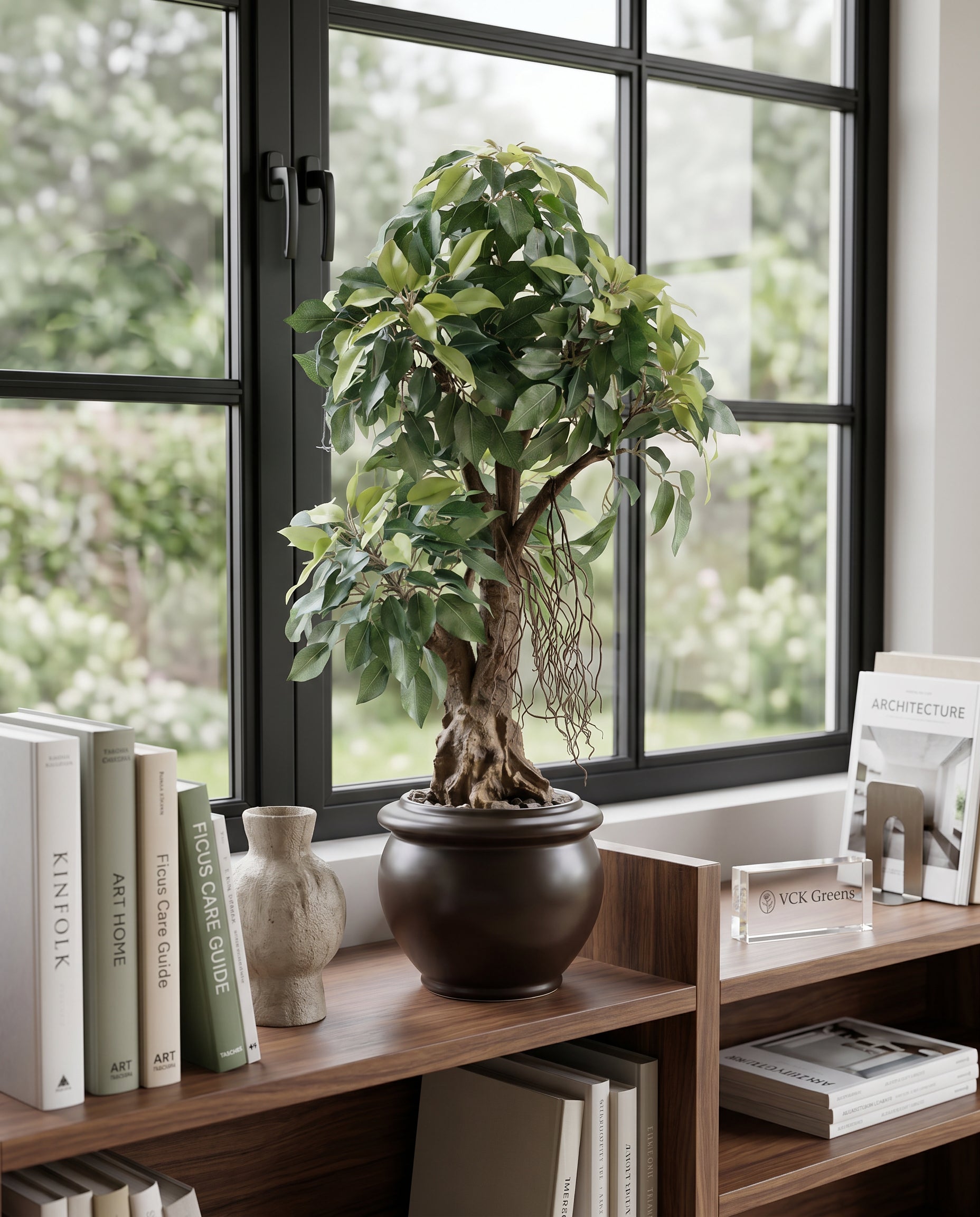 Artificial Green Ficus Leaf Bonsai 2ft