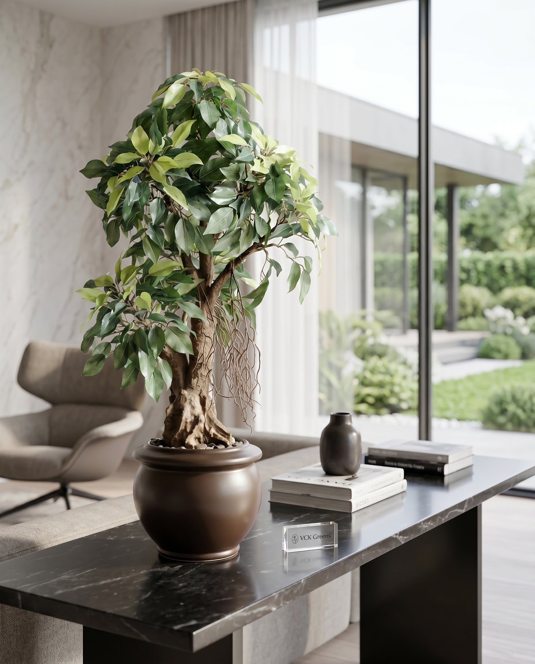Artificial Green Ficus Leaf Bonsai 2ft