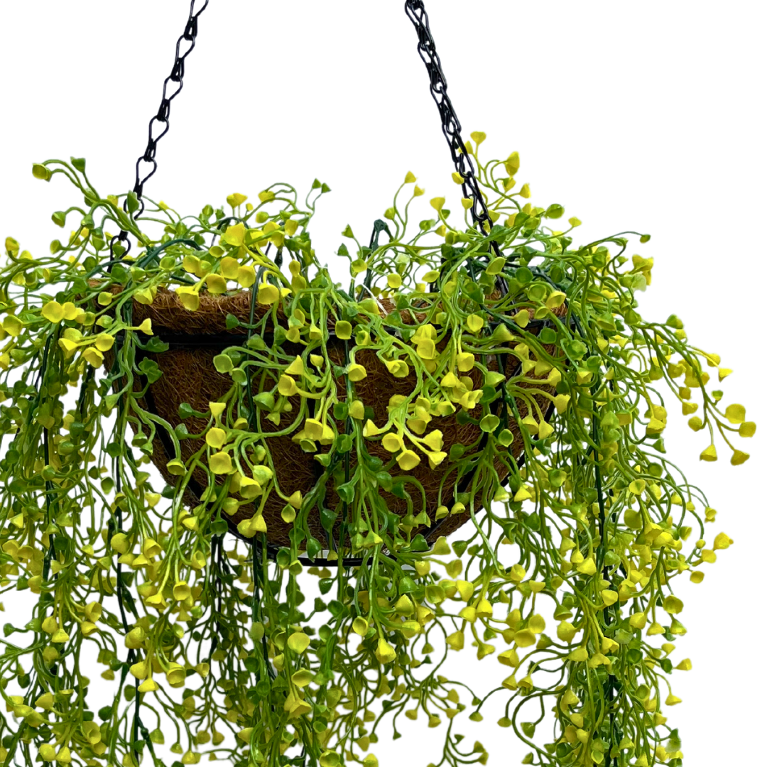 Artificial String Leaf Hanging Coco Basket 2.8ft