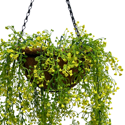 Artificial String Leaf Hanging Coco Basket 2.8ft