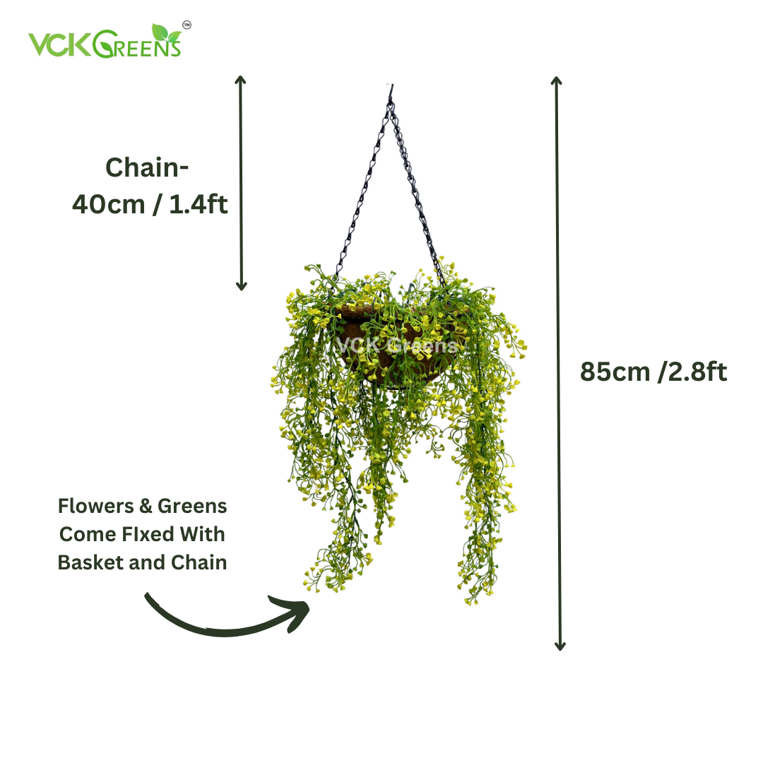 Artificial String Leaf Hanging Coco Basket 2.8ft