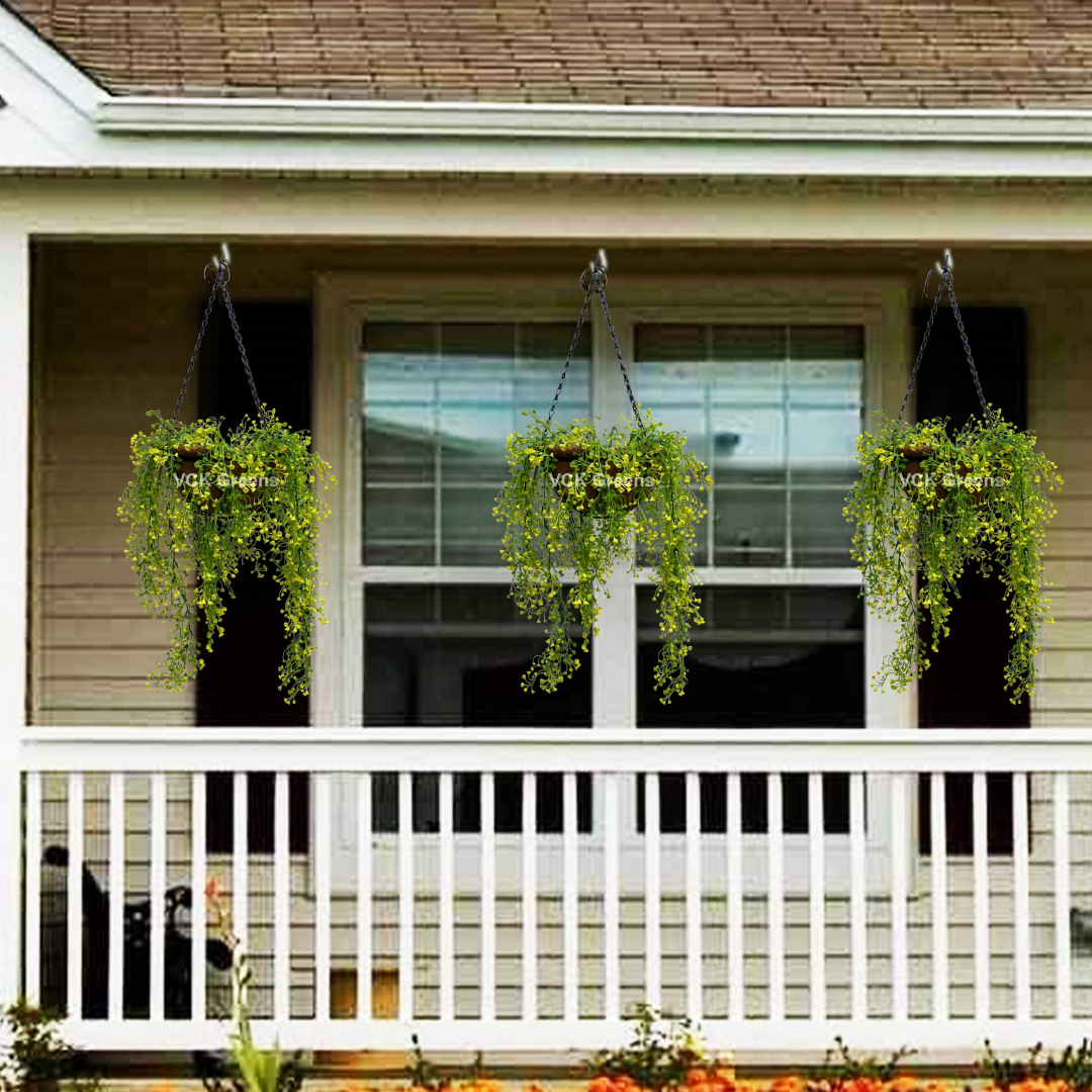 Artificial String Leaf Hanging Coco Basket 2.8ft