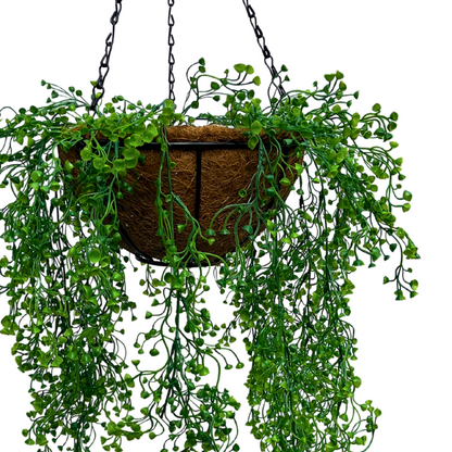 Artificial String Leaf Hanging Coco Basket 2.8ft