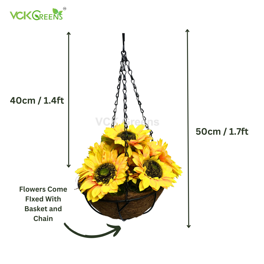 Artificial Sunflower Hanging Basket 50cm/1.7ft With Chain